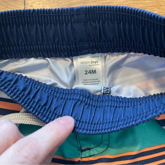 Carter’s: Simple Joys |Swimsuit Trunk and Rashguard Set Navy Orange Ships | 24mo - Picture 4 of 7